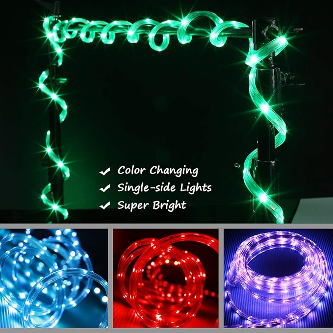 LED Rope Lights, 16.4ft Flat Flexible RGB Strip Light, Color Changing, Waterproof for Indoor Outdoor Use, Connectable Decorative Lighting, 8 Colors and Multiple Modes