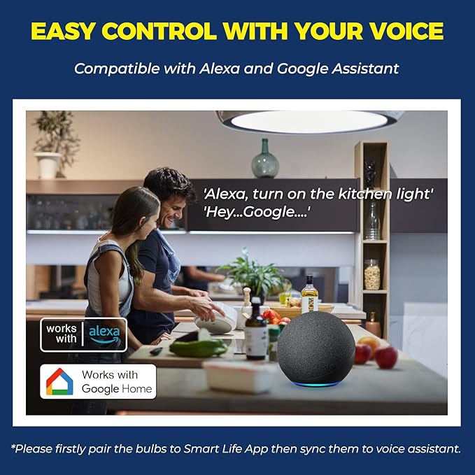 Lightinginside Smart Light Bulbs 60W Equivalent, WiFi Smart Bulb Compatible with Alexa/Google Assistant/Smart Life, A19 E26 RGBCW Color Changing, No Hub Required,2.4G WiFi, ETL Listed, 9W 800LM, 4PCS