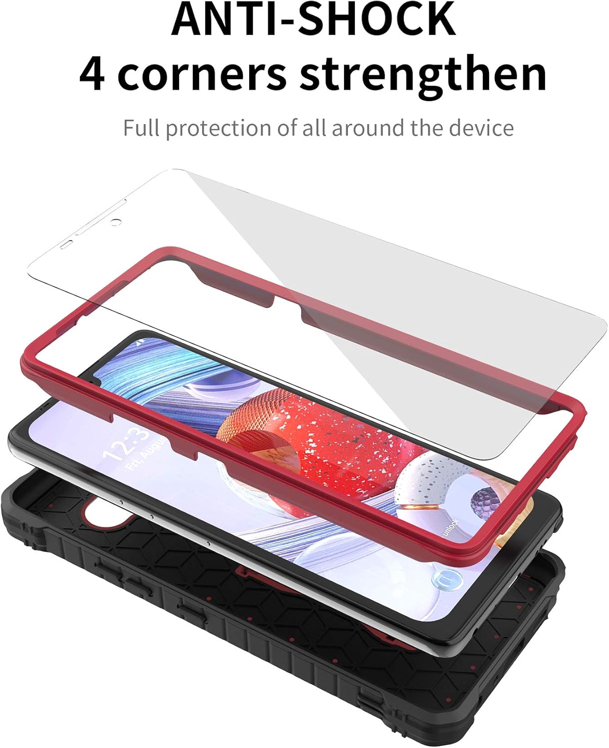 DUOPAL Case for LG Stylo 6 & LG K71, Military Grade Protection Shockproof with Tempered Glass Protector & Kickstand