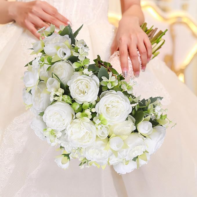 Luyue 2 Packs Peonies Artificial Flowers Vintage Faux Peony Bouquet Fake Flower for Vase Silk Floral Arrangements for Table Centerpiece Wedding Decoration Indoor Home Decor