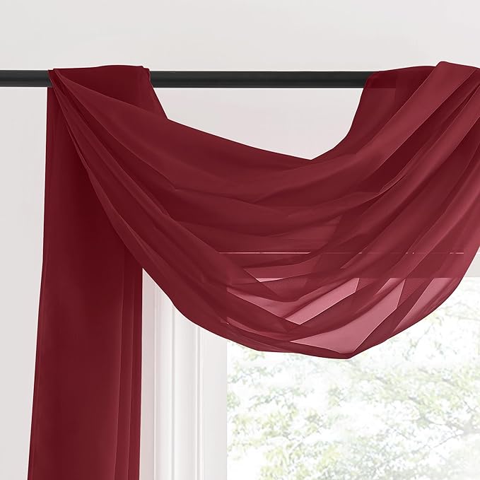 NICETOWN Decorative Scarf Curtain 216 Long - Voile Sheer Home Decor Scarf Valance Window Treatment for Christmas/Thanksgiving (W60 x L216, 1 Panel, Haute Red)