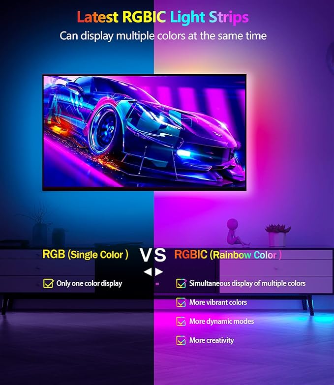 Daymeet Led Lights for Bedroom, 33ft Led Chasing Effect Dream ICRGB Light Strip, USB Smart Light Strips APP Control Music Sync Color Changing Led Strip Lights with Remote for Home christmas Decoration