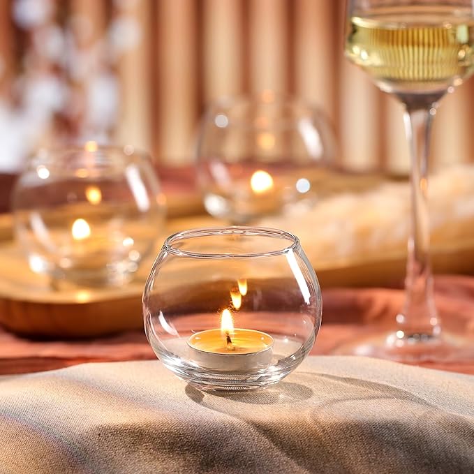 LAMORGIFT 24 Pcs Clear Tealight Candle Holders - Bulk, Cute Small Vases for Wedding/Engagement/Bridal Shower Parties, Table Centerpieces, Home Decor