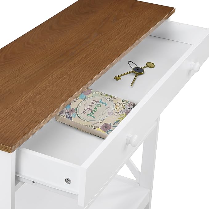 Convenience Concepts Oxford 1-Drawer Console Table 39.5" - Farmhouse Sofa Display with Storage Shelf For Living, Family, & Dining Room, Modern Entryway Hall Table for Kitchen, Bedroom, Driftwood/White