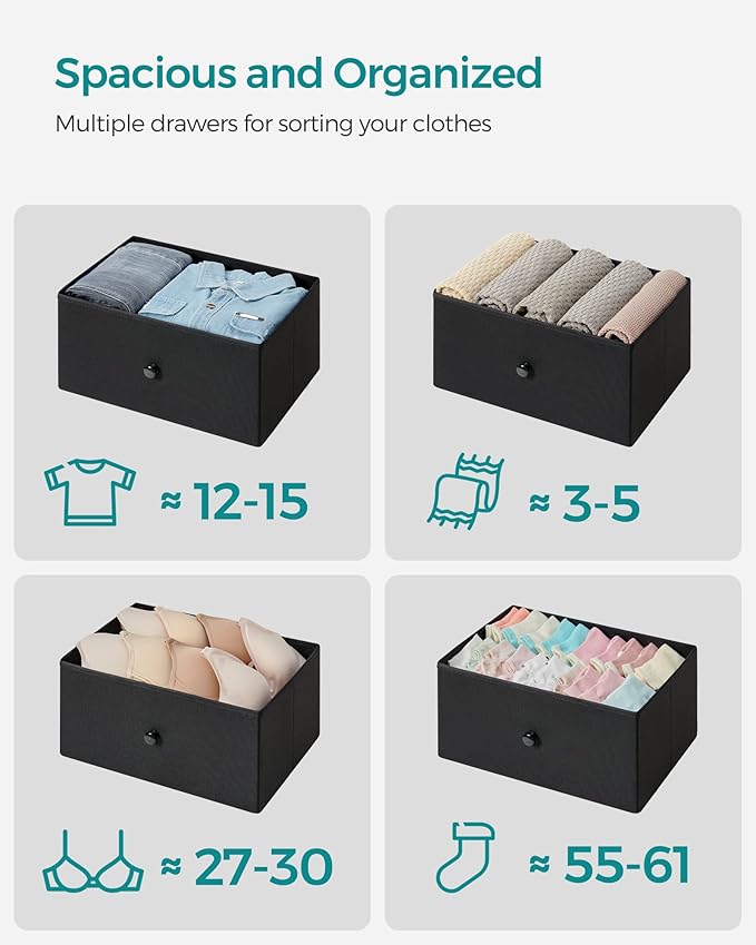 SONGMICS Dresser for Bedroom, Fabric Dresser with 4 Drawers, Metal Frame, Small Chest of Drawers, Black and Rustic Brown ULTS314B01