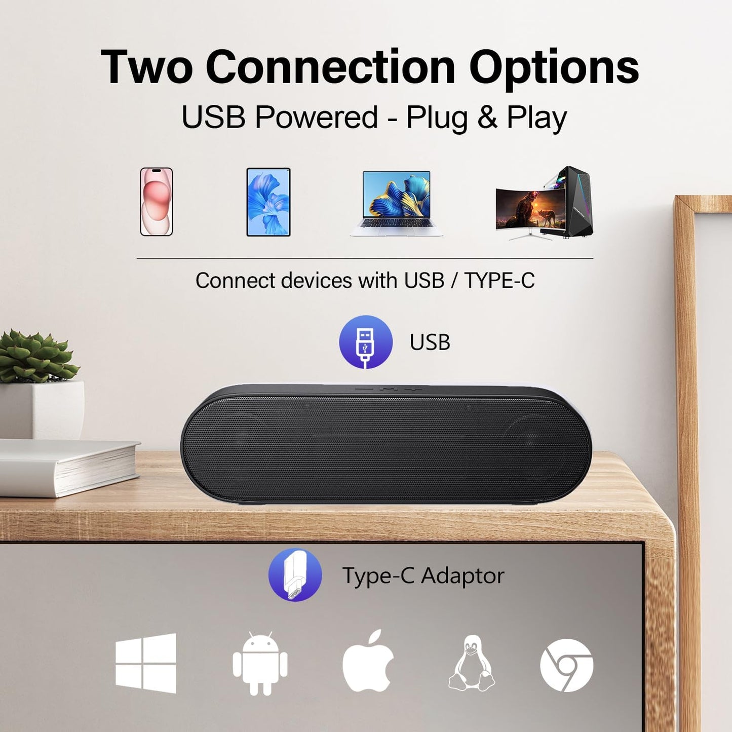 ZETIY Updated Computer Speaker, USB Powered Mini Sound Bar for Desktop, Windows PC, Mac, Plug and Play with Volume