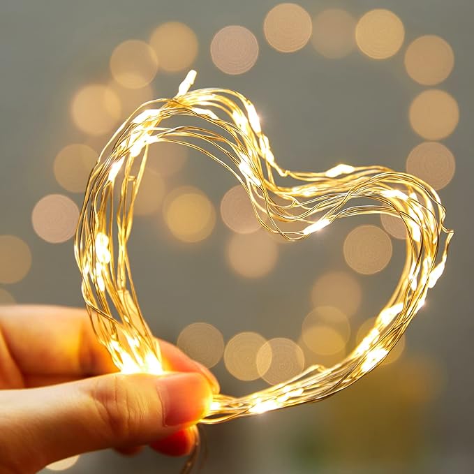 Minetom Fairy Lights Battery Operated, 8 Pack 7 FT 20 LED String Lights with Timer, Waterproof Silver Wire Christmas Fairy Light for Bedroom Party Wedding Decorations, Warm White