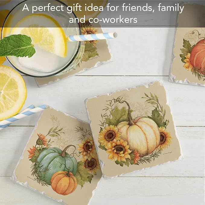 Thirstystone Harvest Field 4 Pack Assorted Tumbled Tile Stone Coasters with Protective Cork Backing 4" Square Manufactured in The USA