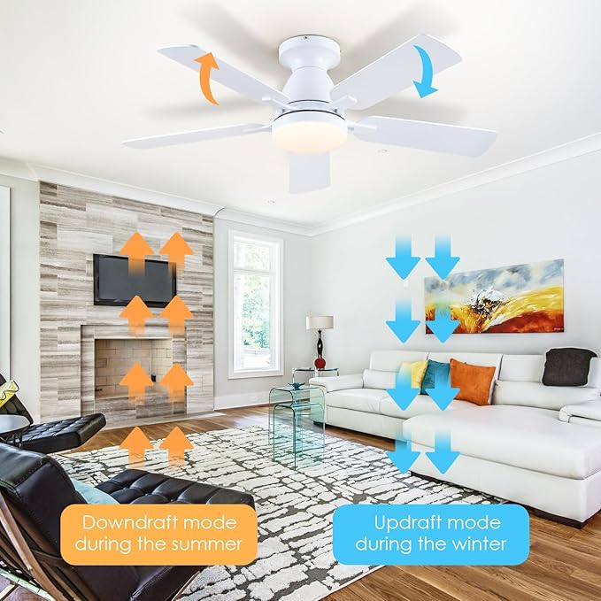 Ceiling Fans-46Inch Low Profile Indoor Ceiling Fan with Light and Remote/APP Control, Dimmable tri-Color temperatures LED,Quiet Reversible Motor,5 Blades Modern Ceiling Fans for Indoor