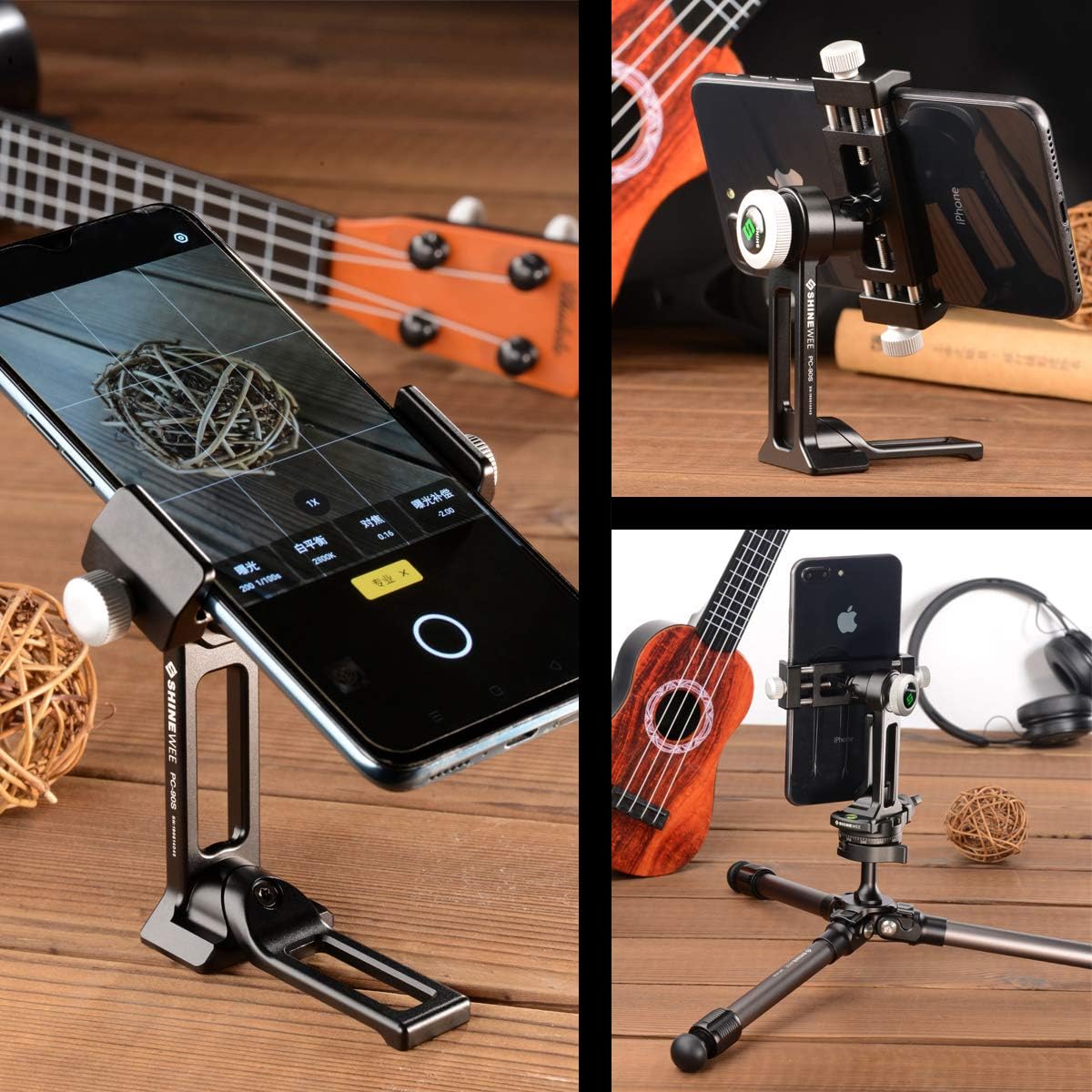 Metal Phone Tripod Mount Adapter, Phone Holder Stand with Arca Swiss and 1/4" Screw Mount, 360 Degree Rotate