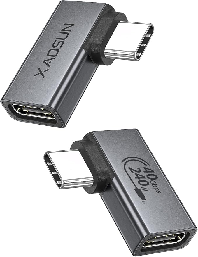XAOSUN Right Angle USB C Adapter, 90 Degree USB C to C, Thunderbolt 4 for MacBook, Tablet, Docks, Steam Deck (2 Pack)