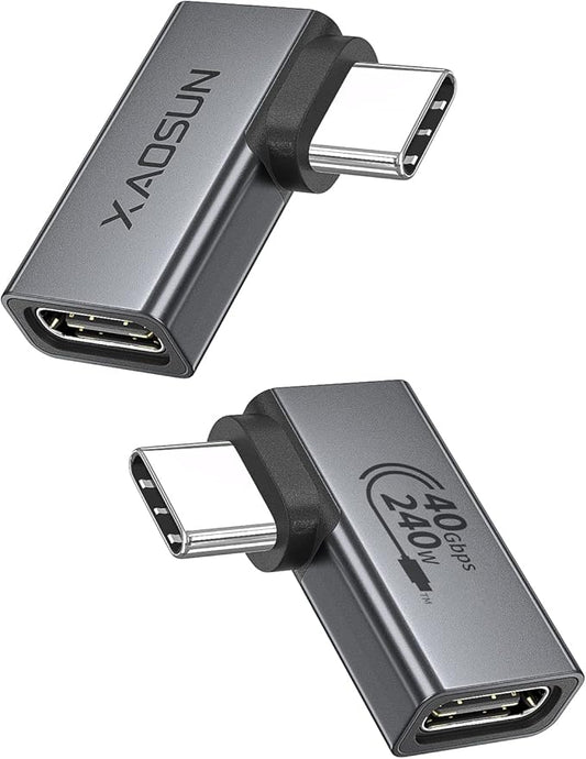 XAOSUN Right Angle USB C Adapter, 90 Degree USB C to C, Thunderbolt 4 for MacBook, Tablet, Docks, Steam Deck (2 Pack)