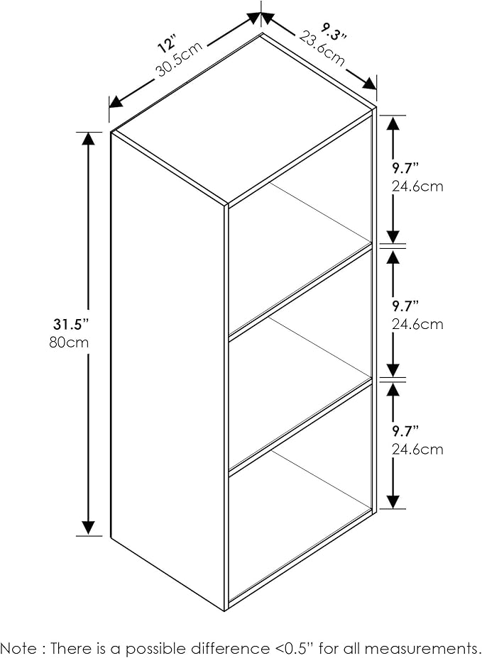 Furinno Luder Bookcase / Book / Storage , 3-Tier, White