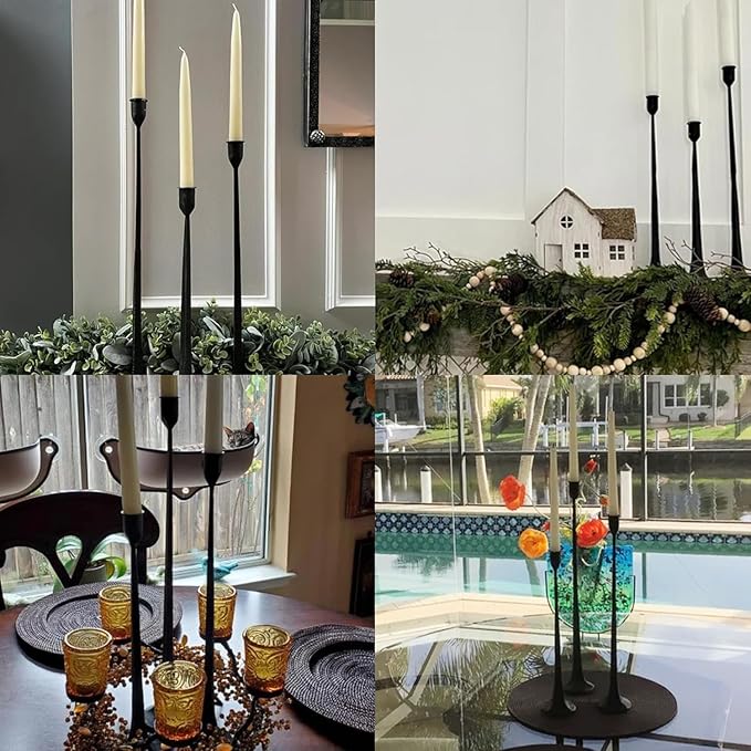 Denique Iron Taper Candle Holder Set of 3, Black Candlestick Holders 19.3”17” 14” Heightening Decorative Candle Stand Set for Wedding, Dining Table, Home Decoration (Black)