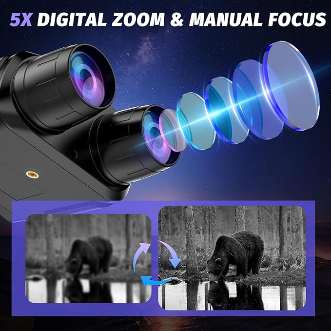 Night Vision Goggles - 4K Night Vision Binoculars with 5000mAh Rechargeable Battery, 32GB TF Card can Save Photo and Video, 3'' HD Screen for Camping & Security, Black