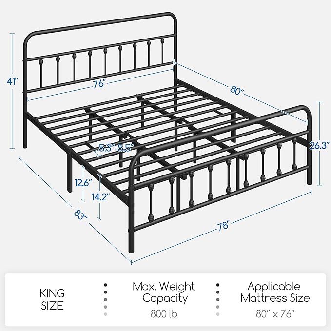Yaheetech Classic Metal Platform Bed Frame Mattress Foundation with Victorian Style Iron-Art Headboard/Footboard/Under Bed Storage/No Box Spring Needed/King Size Black
