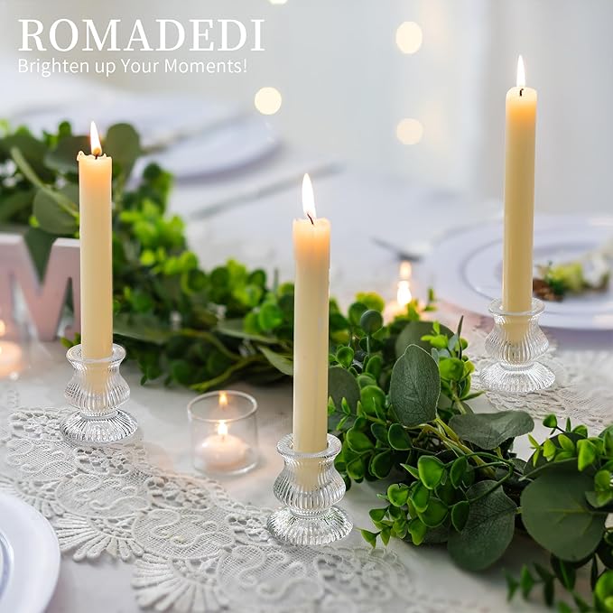 Romadedi Glass Candle Holder for Candlestick - 2 Pcs Clear Small Tapered Candle Holder Decor Wedding Table Centerpiece for Candle Sticks Christmas Party Living Room Dinner Advent