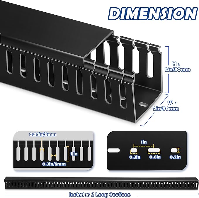 ZhiYo 2x2in Cable Raceway, Server Rack Cable Management Under Desk Cord Organizer, Electrical Safe PVC Cable Hider Open Slot Wire Raceway for Network/PC/TVs, Wire Duct Black