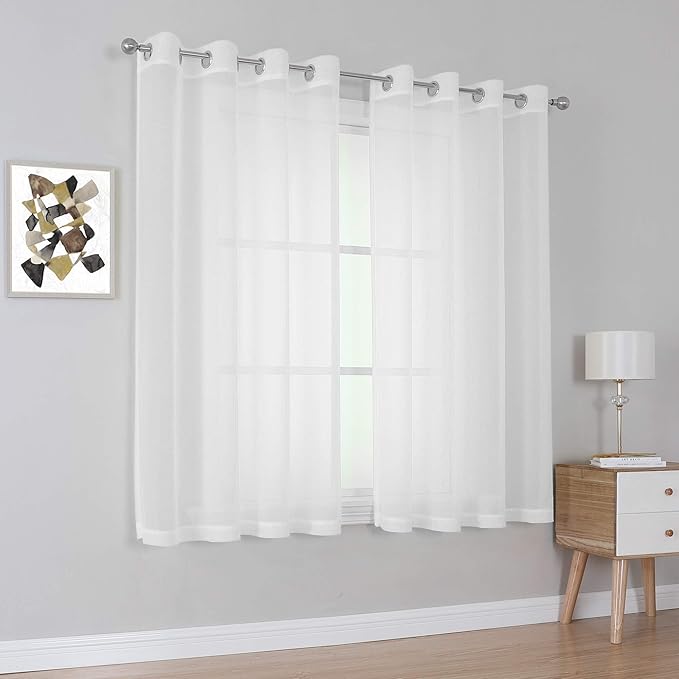 KEQIAOSUOCAI Sheer Window Curtains 72 inches Long, Silver Grommet Light Filtering Window Drapes Airy & Breathable Living Room Voile Panels for Flat,Pure White, 108" W Total 2 Pieces