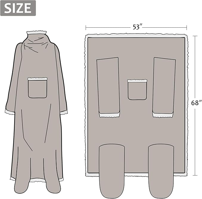 Catalonia Sherpa Wearable Blanket with Sleeves & Foot Pockets for Adult Women Men, Comfy Snuggle Wrap Sleeved Throw Blanket Robe, Gift Idea, Camel