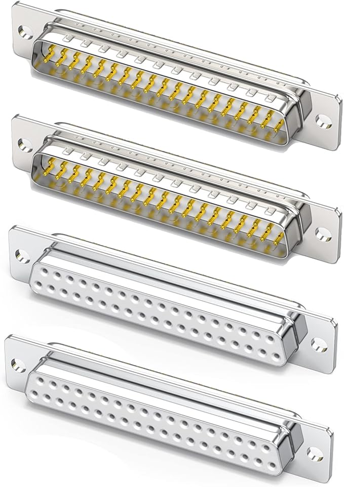 4PCS DB37 RS232 Serial D-SUB Solder Cup Connectors, Gold Plated Joints RS232 Serial Port 37Pin D Sub Couplers(Male x 2, Female x 2)