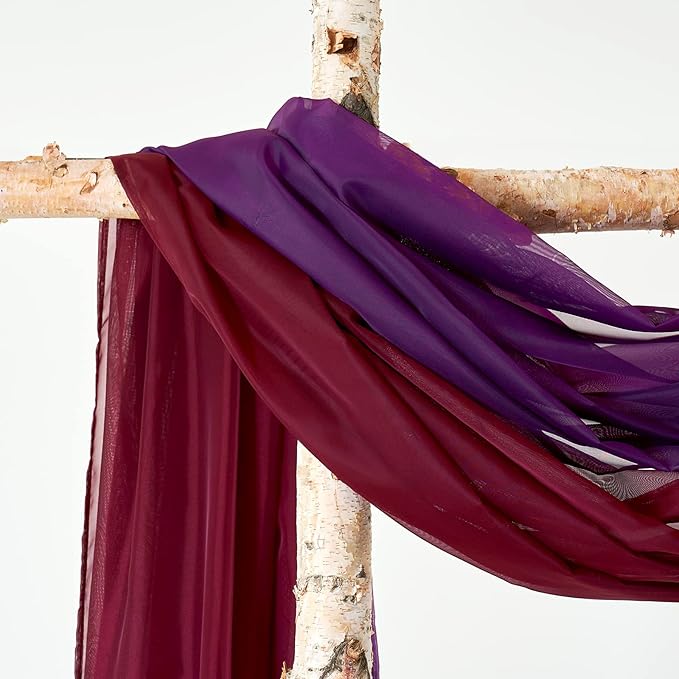 MIULEE Christmas Sheer Window Scarf Valance, Voile Topper Long Window Treatment, Wedding Arch Drapes for Ceremony Canopy Bed, Swag Curtain Scarf Decoration One Panel, 54 x 144 Inches Long, Maroon Red