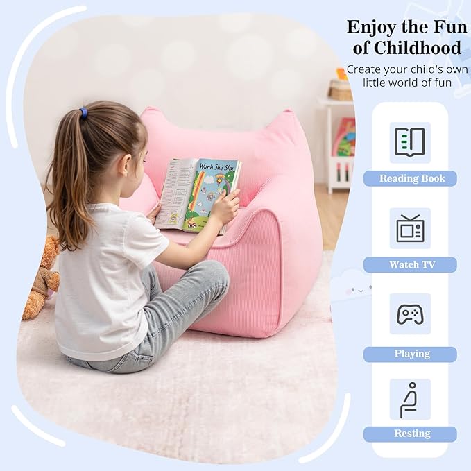 HOMMPA Kids Bean Bag Chair Stuffed Toddler Bean Bag Sofa with Pocket Filler Bean Bag Chair for Kids Boys and Girls Baby Lazy Floor Sofa Chair for Gaming Reading Playing Pink