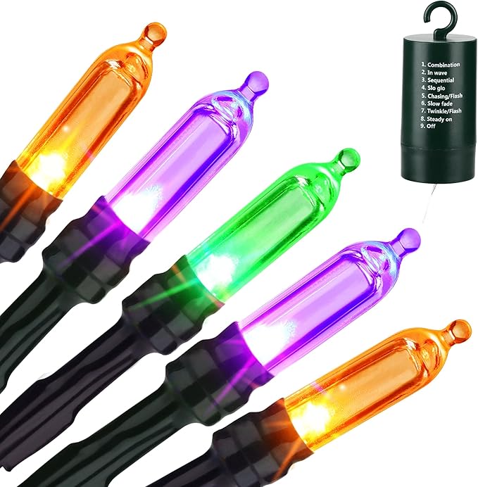 LYHOPE Orange & Purple & Green Halloween Lights, 33ft 100 LED Halloween Decoration Lights Waterproof 8 Modes Battery Operated String Light for Outdoor & Indoor,Tree, Wreaths, Holiday, Party Decor