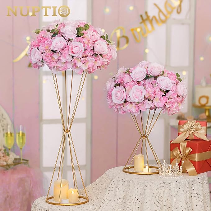 NUPTIO Flower Balls for Wedding Centerpieces - 10 Pcs 15.7 inch Diameter Fake Flower Ball Arrangement Bouquet Party Centerpieces for Tables - Pink Rose Bouquet Centerpiece Flowers for Wedding Table