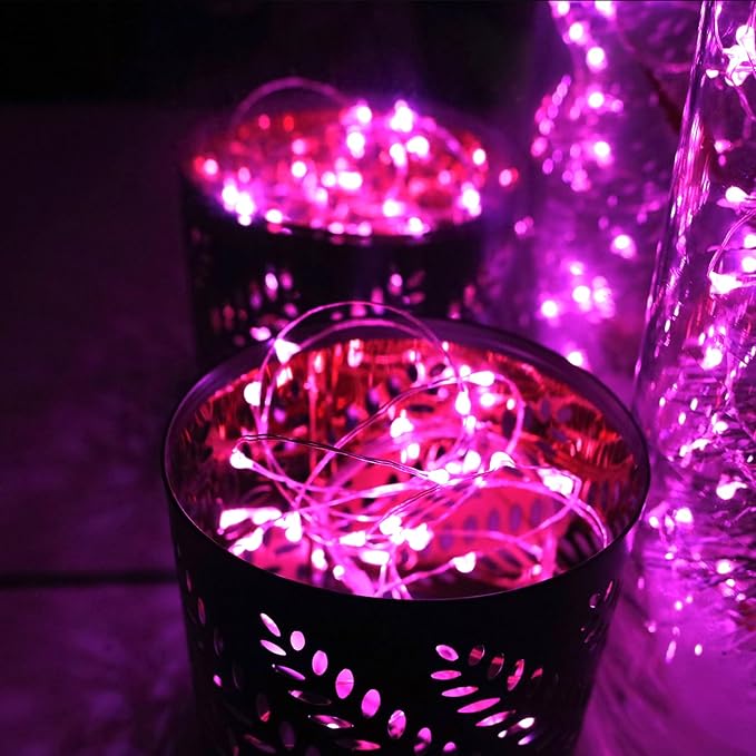 OakHaomie 6 Pack 10ft(3m) LED Starry String Lights 30 Micro LEDs on Silvery Copper Wire,2pcs CR2032 Batteries Required and Included,for DIY Wedding Christmas Centerpiece Table Decorations (Pink)
