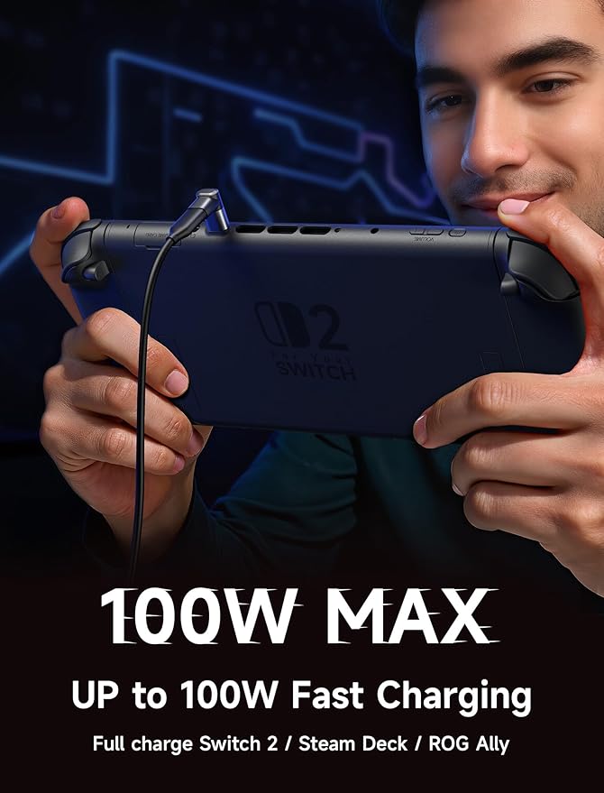 JSAUX 90 Degree USB C to USB C Adapter 2-Pack, 100W 40Gbps Data Transfer Right Angle Type-C Adapter for Steam Deck, Switch 2, ROG Ally, iPhone Air, iPhone 15/16/17 Series and More USBC Devices - Grey