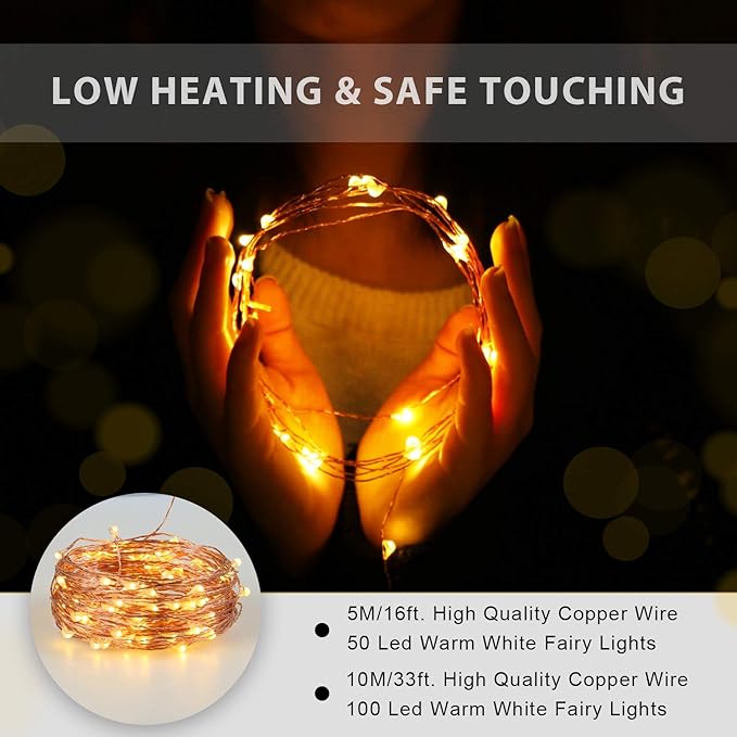 USB LED Fairy String Light, 1 Pack Copper Wire Fairy Lights for Indoor, Bedroom Festival Christmas Wedding Party Patio Decorative Window with USB Interface (16ft./5M,Warm White)