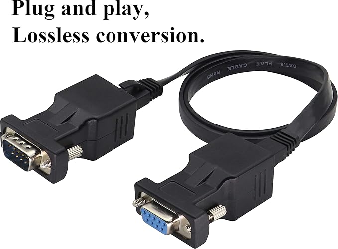 2-Pack DB9 to RJ45 Extender - Male & Female - 9Pin Serial Port to Ethernet LAN Network Adapter - Multimedia Video & Extend Transmission Distance - Compatible with DB9 Devices