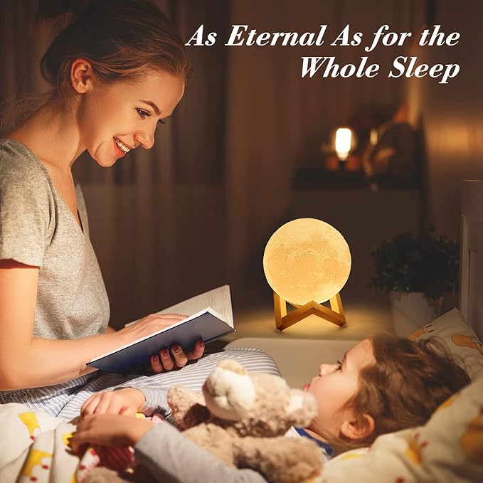 Mydethun Moon Lamp 16 Colors – 4.7' 3D Printed Lunar Light with 148 Modes, Wooden Stand, Remote & Touch Control – Retirement Gift for Women – Bedroom, Living Room, Fall Décor, Christmas