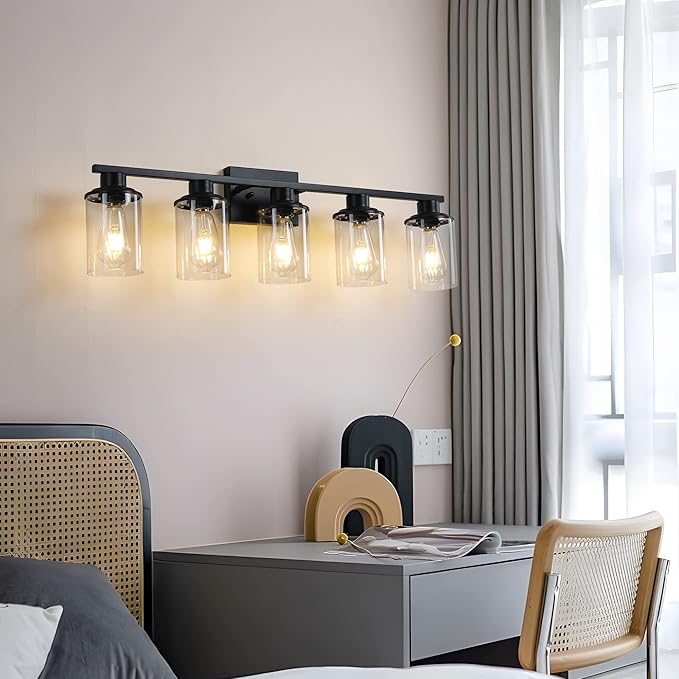 Black Bathroom Vanity Light Fixture 5-Light Vanity Lights for Bathroom Lighting Wall Sconce Lamp