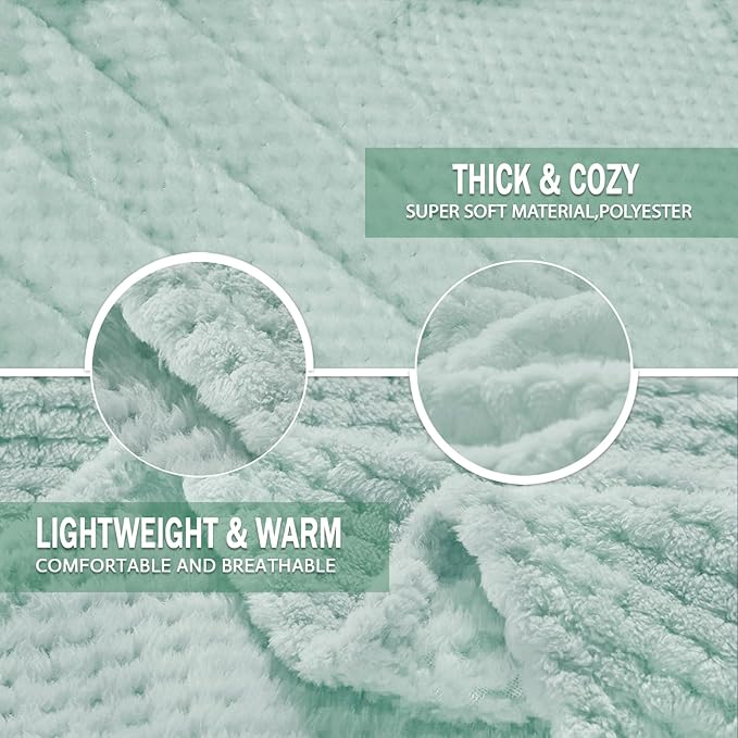 Exclusivo Mezcla Fleece Bed Blanket Twin Size, Super Soft and Warm Blankets for Couch, Sofa and Bed Waffle Textured, Cozy, Fuzzy and Lightweight (Mint Green, 60x80 inches)