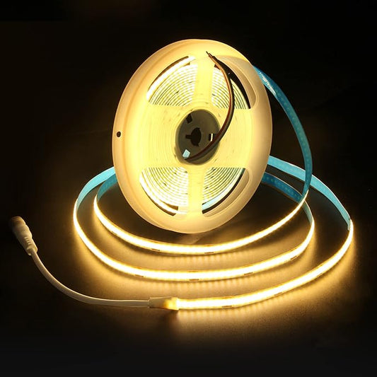 ALITOVE 16.4ft COB Warm White LED Strip Lights 12V 8mm 1600 LEDs High Density LED Tape Light CRI>90 Uniform Glow Diffused COB Led Strip for Indoor Home Bedroom Ambient Lighting(No Adapter & Dimmer)