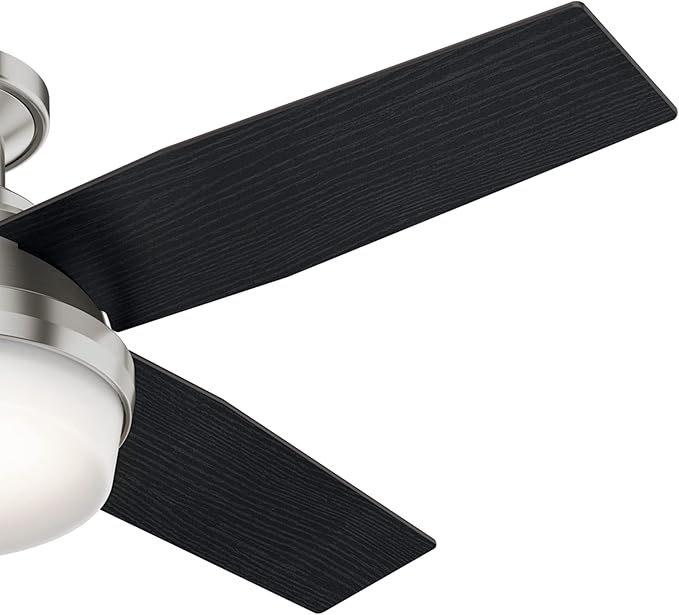 Hunter 44 inch Indoor Ceiling Fan with LED Light and Remote Control - Modern Ceiling Fan, Low Profile Mount, 4 Black Oak Blades, For Bedroom, Living Room, or Kitchen - Dempsey 59243, Brushed Nickel