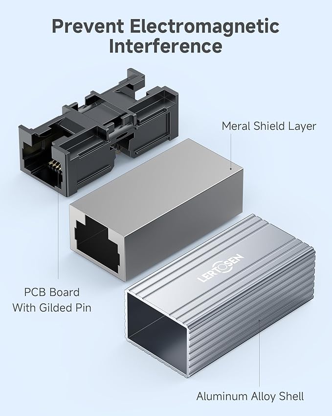 2 Pack Ethernet Extender 10Gbps, RJ45 Coupler Adapter for Cat8 Cat7 Cat6 Cat5 Cable, 328ft Long Distance Connection, Female to Female Connector,Aluminum Alloy Shell