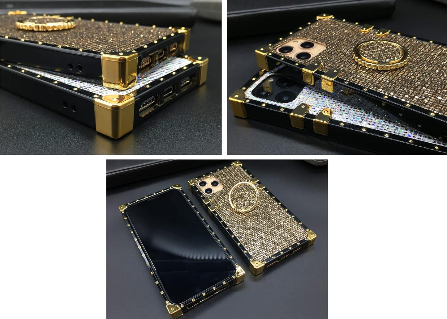 for Samsung Galaxy S24 Plus S24+ Bling Case - Fashion Box Trunk Design Glitter Cute Gold Square Corner Soft Cover with