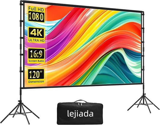 120-Inch Outdoor Projector Screen, 2025 Upgraded Large-Screen Immersive Viewing, Portable and Wrinkle-Free, lejiada 16:9 HD Widescreen, 160° Wide Viewing Angle, Suitable for Home and Outdoor