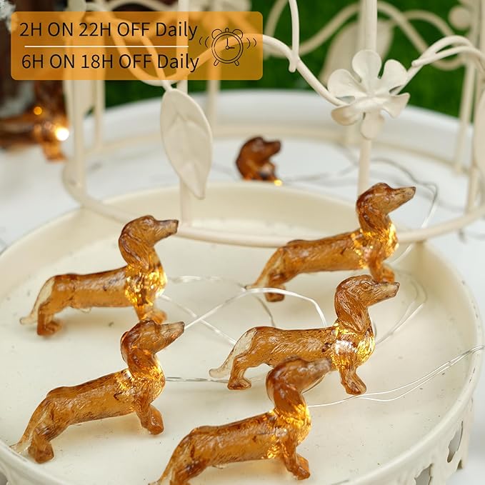 BOHON Dachshund Christmas Lights 10ft 30 LEDs Weiner Dog Christmas Decorations Fairy String Lights with Remote Battery Operated Dachshund Gift for Indoor Party Tree Puppy Pet Themed Ornament