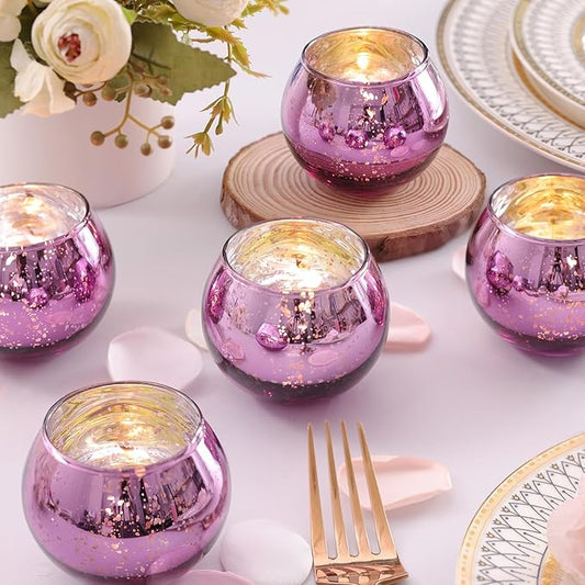 24 Pcs Purple Votive Candle Holders for Wedding Decor, Purple Mercury Glass Candle Holders for Table Centerpieces, Tea Light Holder for Wedding Bridal Shower Party Supplies