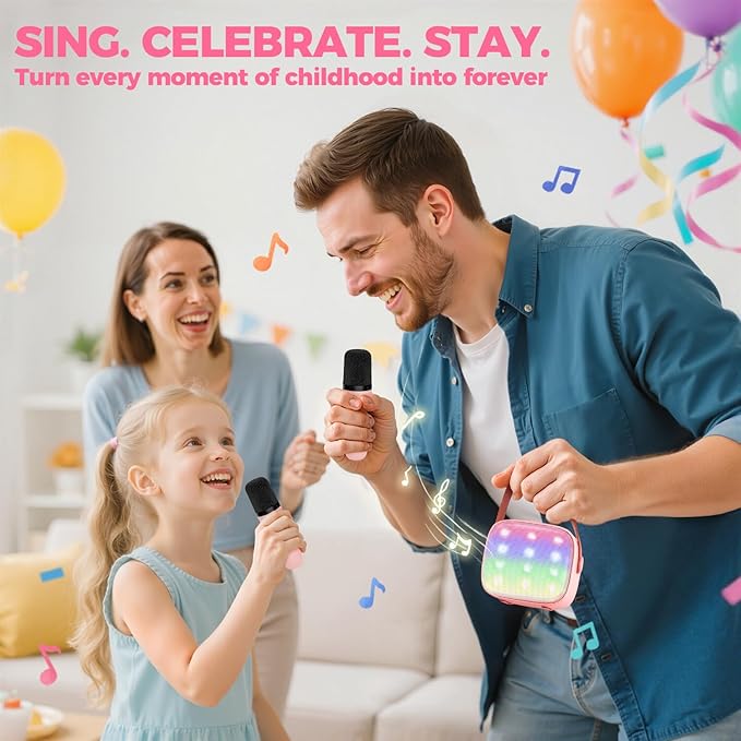 YLL Mini Karaoke Machine for Kids Adults, Portable Bluetooth Speaker with 2 Wireless Microphones, TOP Birthday Gifts Toys for Girls Ages 3, 4, 5, 6, 7, 8, 9,10,11,12+ Years Old Toddler (Lightpink)