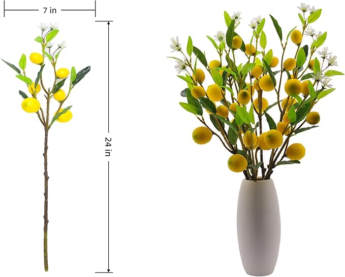5pcs Artificial Lemon.24 Inch Lifelike artificial plants indoor.lemon tree artificial.artificial fruits for decoration.outdoor artificial plants.Used For Homes.Offices, Festivals.Flowers.And Vases