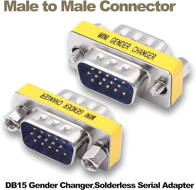 DB15 VGA Gender Changer Solderless Connector Male to Male Adapter D-SUB HD 15 Pin Serial Cable Coupler for PC Monitors Projectors-4pcs