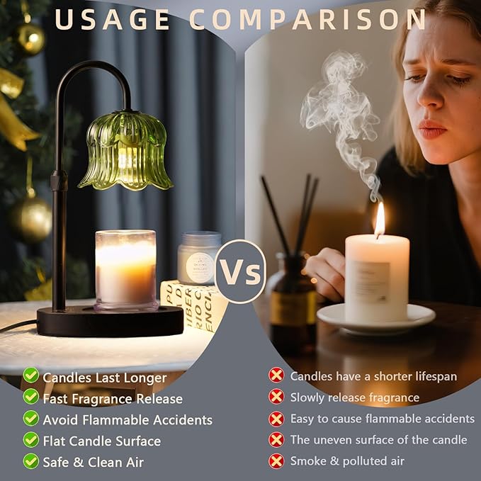Candle Warmer Lamp with Timer: Heater Lamp for Scented Wax Elegant Home Decor Modern Home Decor Table Lights Green