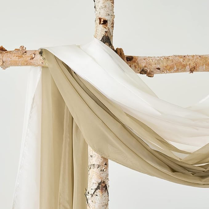 MIULEE Window Scarf for Party Voile Curtain Scarf Sheer Window Valance Draping Fabric for Wedding Arch Ceremony Canopy Bed, Swag Curtain Window Treatment One Panel, 54 x 144 Inches Long, Beige