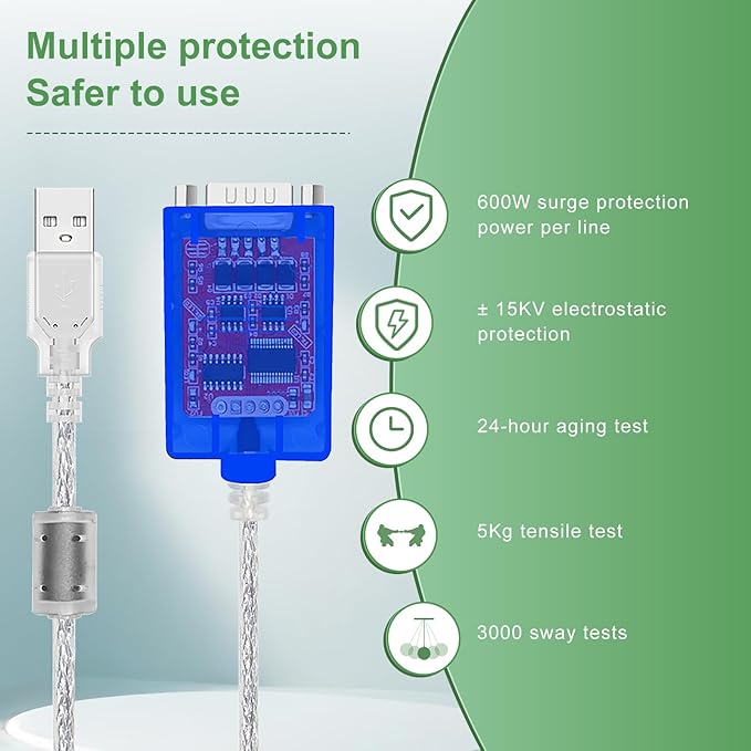 USB to RS422 RS485 Serial Port Converter Adapter Cable with FTDI Chip Support Windows 10, 8, 7, XP and Mac with ESD Protection (6ft/1.8meter)