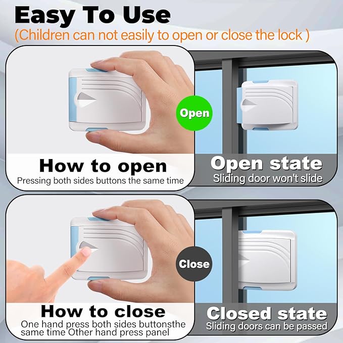 Sliding Door Lock 6 Pack, Child Safety Lock For Sliding Glass Doors, Easy To Install, Keeps Your Baby Out Of Danger, For Sliding Glass Doors, Sliding Windows, Sliding Closets, Etc (Blue)